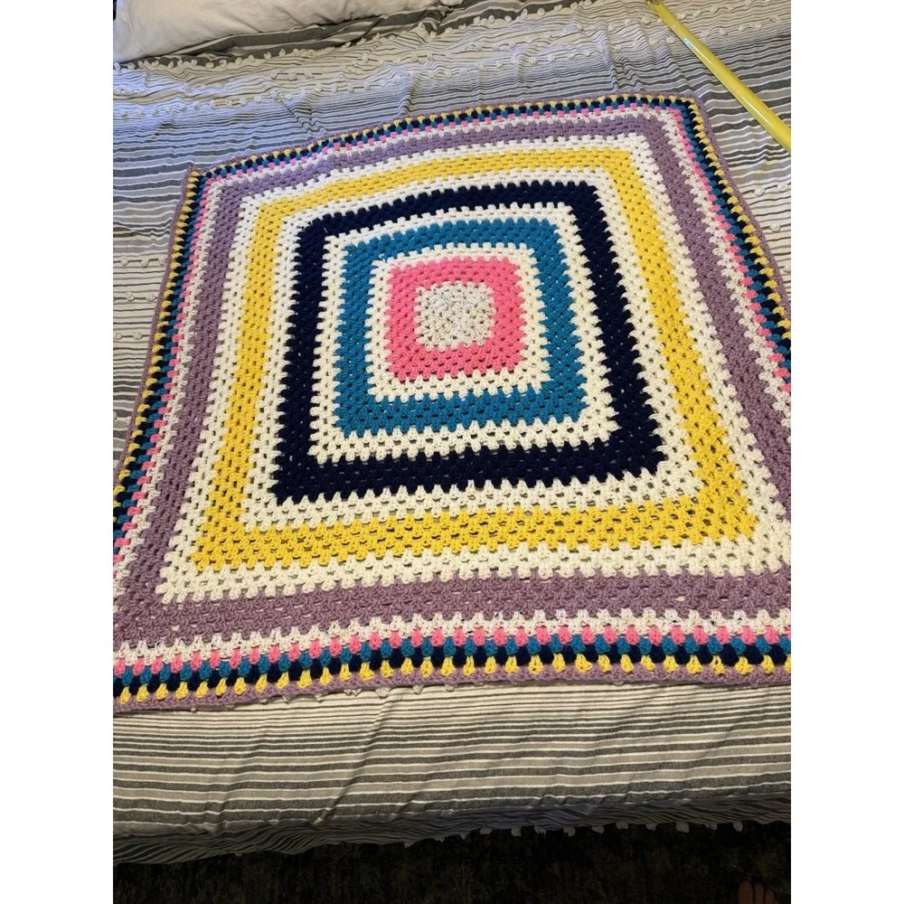 Handmade Crochet‎ Colorful Rainbow Blanket Reversible 43